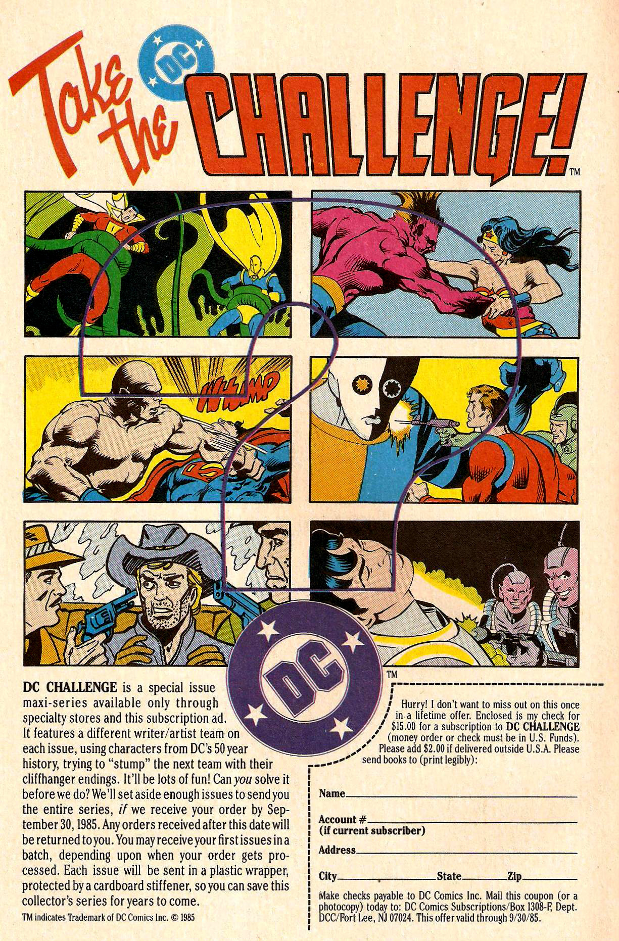 DC Challenge In-House Ad (1985)